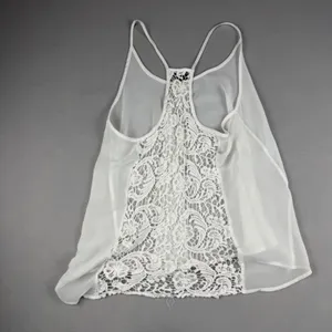 American Dream Womens White Lace Racerback Tank Top Sheer Flowy Boho Size L thumbnail 2