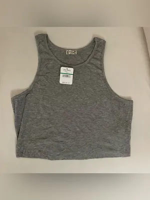 Free People intimately Heather Grey Ribbed Racerback Cropped Tank Top Size L thumbnail 2