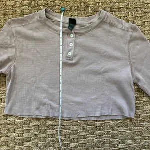 Wild Fable Blush Pink Long Sleeve Thermal Waffle Knit Henley Crop Shirt M thumbnail 6