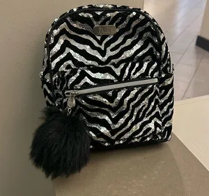 Justice Black and Silver Sequin Zebra Backpack Like New! thumbnail 2