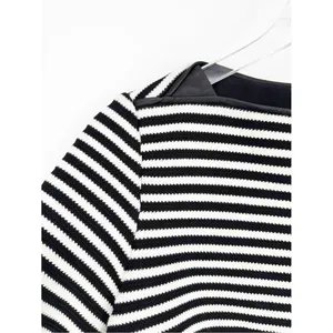 T‎ by Alexander Wang Striped Leather Trim Boatneck Top Women's 6 Minimalist thumbnail 5