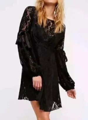 Free People dress Ruby Lace embossed black velvet no slip liner xs thumbnail 1