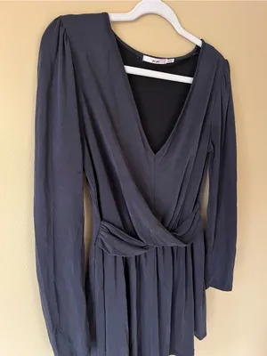Women's Black Long-Sleeve Wrap Romper Dress thumbnail 2