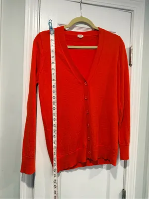 J.Crew Size M 100% Merino Wool Cardigan Sweater Red Orange Button Front thumbnail 3