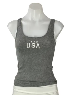 SKIMS Team USA Women's Gray Sleeveless Graphic Print Ribbed Knit Tank Top Size M thumbnail 1