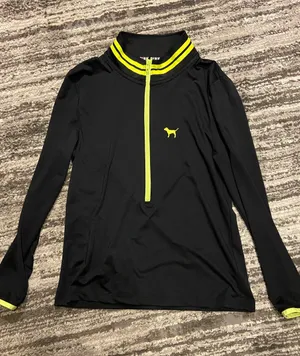 black Victoria's Secret PINK running shirt neon yellow 1/4 zip closure size L thumbnail 1