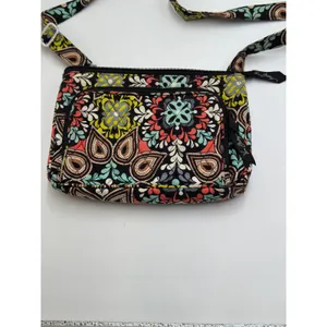 Vera Bradley Sierra On The Go Crossbody Bag Quilted Paisley Floral Black thumbnail 7