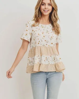 Anthropologie Womens Paper Crane Kourt Spring Floral Tiered Top - Sz XS thumbnail 1