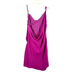Lulus Pixie Perfect Magenta Satin Mini Dress Cowl Back Ruched Slip thumbnail 3