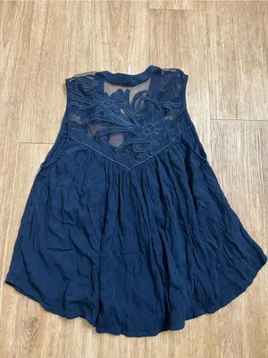 Free People Navy Floral Embroidered Sheer Yoke Tank thumbnail 5
