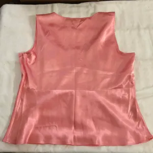 2000s Y2K Coquette Pink satin camisole sleeveless blouse with lace detailing V-neck lingerie style top Excellent condition measurement in pics-Size 12/L thumbnail 8