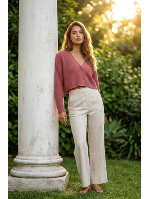 Forever 21 Cropped Knot Cardigan Women’sLarge Rust Red Button Front Cozy Sweater thumbnail 2