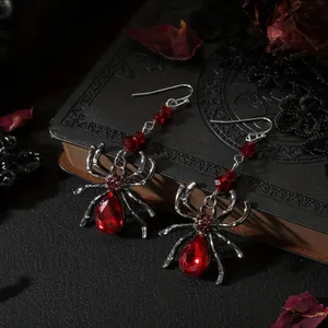 Spider Design With Red Faux Zircon Inlaid Dangle‎ Earrings Retro Goth Style thumbnail 2