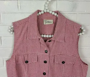 Vintage Tattoo Red Gingham Plaid Button Front Vest Top thumbnail 2