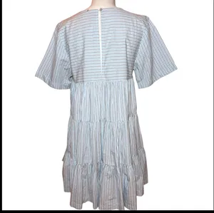 Free People Blue Stripe Babydoll Mini Dress Tiered Short Sleeve Size M NWT thumbnail 5