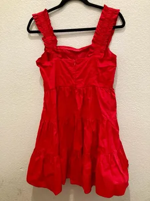 Aqua Bright Red Ruffle Strap Mini Sundress Summer Spring July 4th thumbnail 2