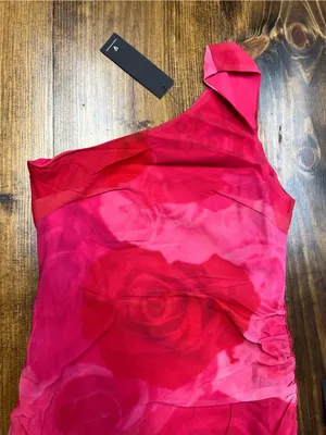 Lulus Pretty Serene Pink Floral One-Shoulder Asymmetrical Midi Dress Size XS NWT thumbnail 9
