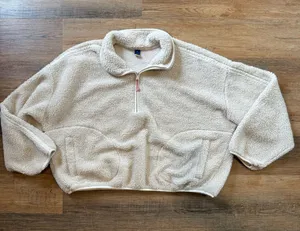 Old Navy Ivory Sherpa Half-Zip Teddy Fuzzy Pullover thumbnail 1