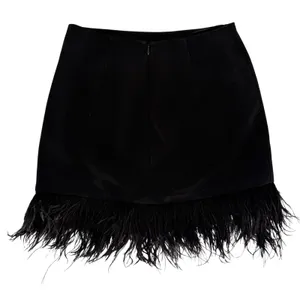 Amanda Uprichard Dessa Mini Skirt Womens XS Black Feather Trim Glam Party Modern thumbnail 9