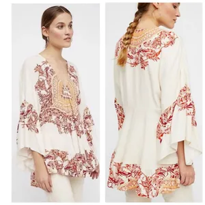 Free People Sunset Dreams Printed Tunic Size XS Ruffle Sleeve Bohemian Relaxed thumbnail 2