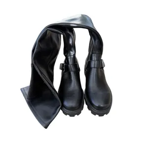 Nine West Over The Knee Lug Sole Moto Boots Black Buckle Size 7M Side Zip NEW thumbnail 4