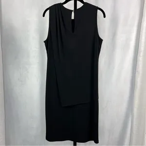 bar III Dress Womens Medium Black Drapey Sleeveless Keyhole Button Cocktail Midi thumbnail 2