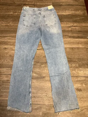 ZARA Women Light Wash Raw Hem Wide Leg Jeans Size US 14 thumbnail 8