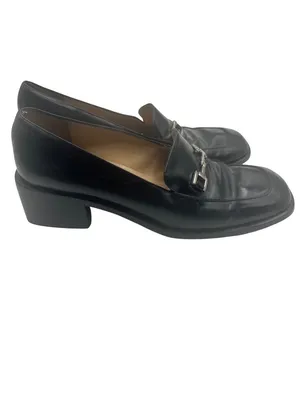 Gucci Size 9.5 Leather Block Heel Loafers Metal Buckle Details Black thumbnail 3