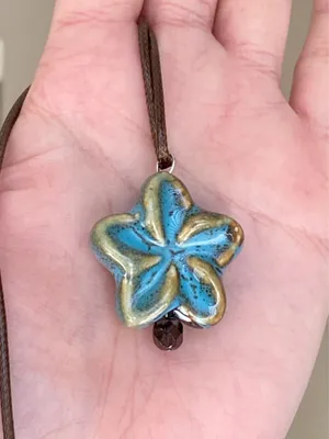 Handmade chunky big ceramic flower boho fairy cottage necklace🩵 thumbnail 7