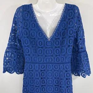 Boden Royal Blue Cotton Circle Lace Bell Sleeve Sheath Dress US‎ 6R thumbnail 6