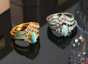 6pc 925 Rings For Men And Women Hip Hop Vintage Style Turquoise With Rhinestones thumbnail 1