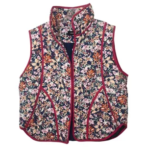NWT Dokotoo Floral Quilted Puffer Vest Navy Burgundy Trim Snap Front‎ Sz XL thumbnail 7