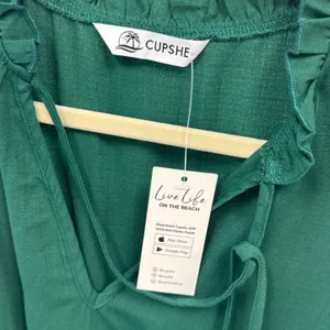 NWT Cupshe Emerald Green Tiered Ruffle Mini Dress Sleeveless Tie Neck Size Small thumbnail 6