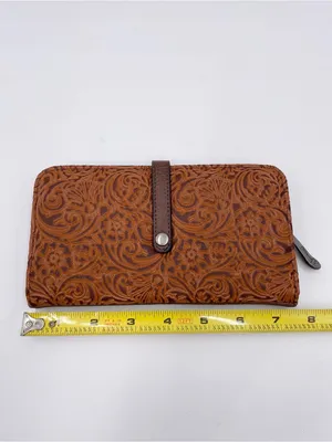 Justin Boots Women's Floral Tooled Saddle Brown Wallet Slim Card Slots Western Cowgirl thumbnail 8
