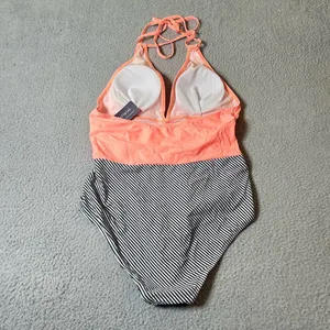 Holipick‎ Swimsuit Womens L Peach Black Sleeveless Lace One Piece Bikini NEW thumbnail 2