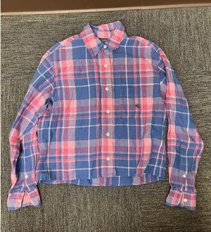 Lauren Ralph Lauren Plaid Linen Long Sleeve Monogram button down Shirt Womens S thumbnail 1