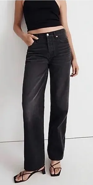 Madewell Low Slung Straight Jeans Black Button Fly 23 Waist thumbnail 1