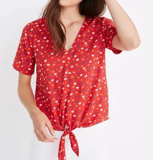 EUC Women Madewell Novel Tie-Front Top floral Prairie Posies vneck viscose sz XL thumbnail 1