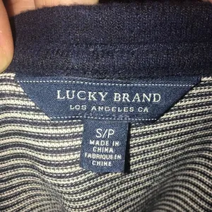 Lucky Brand navy and white thin strip bell sleeve soft S blouse thumbnail 4