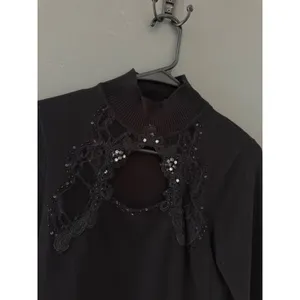 Vintage Whimsigoth Witchy Mock Neck Top Lace Sequin Embellished Knit Sweater thumbnail 4