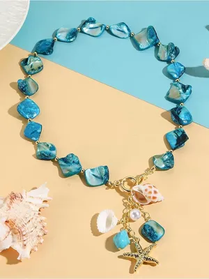 Fashion Jewelry Turquoise Shell & Starfish Charm Necklace - Women Jewelry thumbnail 8