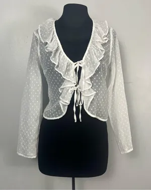 New Abercrombie & fitch while polka dot tie-front ruffle mesh long sleeve small thumbnail 2