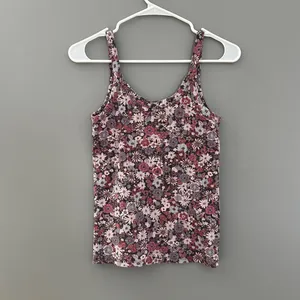 Aerie Floral Ribbed Scoop Neck Tank Top Purple Pink Daisy Flowers Size S thumbnail 3