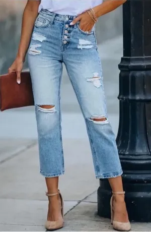 Vervet Belvoir Jeans Size 24 Super High Rise Button Fly‎ Distressed Straight Leg thumbnail 1