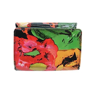 Safe Keeper Tri-fold Faux Wallet Pink Green Yellow Floral Details Black Interior thumbnail 2