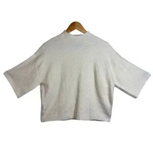 NWT Abercrombie & Fitch Cream Knit Cropped Mock Neck Short Sleeve Sweater Size L thumbnail 2