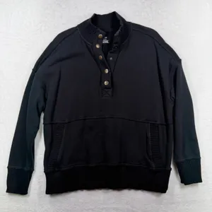 Aerie M Oh Snap Weekend Henley Mockneck Sweatshirt Oversized Relaxed Fit Black thumbnail 3