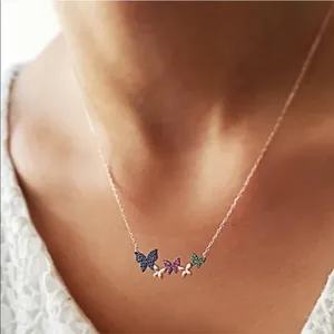 18K Gold Layered Multicolor Crystal Butterfly Pendant Necklace NWT thumbnail 4