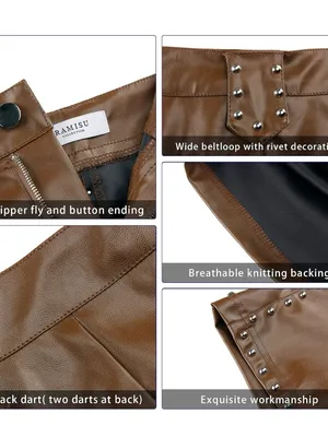 Brown Faux Leather High-Waist Studded Shorts thumbnail 3