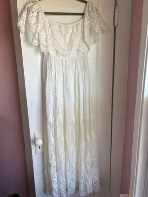 Lulus Sweetest Touch White Embroidered Lace Off-the-Shoulder Maxi Dress Size S thumbnail 6